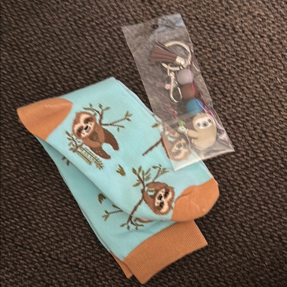 Sloth Print Socks and Keychain Set